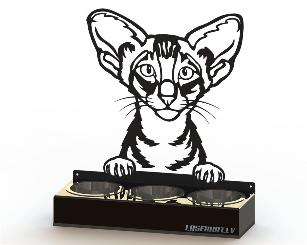 3-Bowl Cat Feeder, Oriental Shorthair Cat breed, Raised Feeding Station