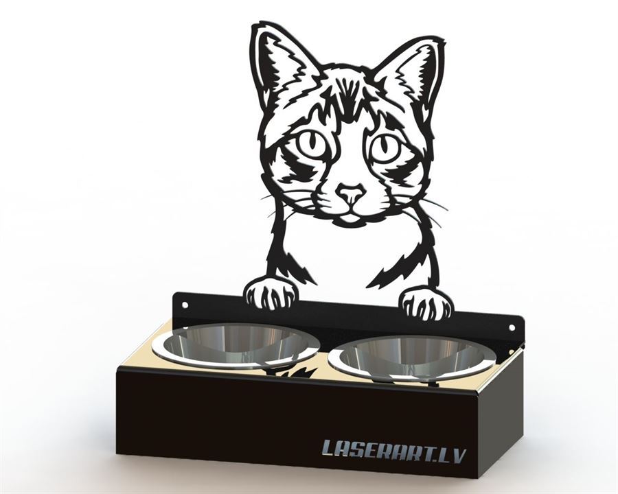 2-Bowl Cat Feeder, Ojos Azules Cat breed, Raised Feeding Station