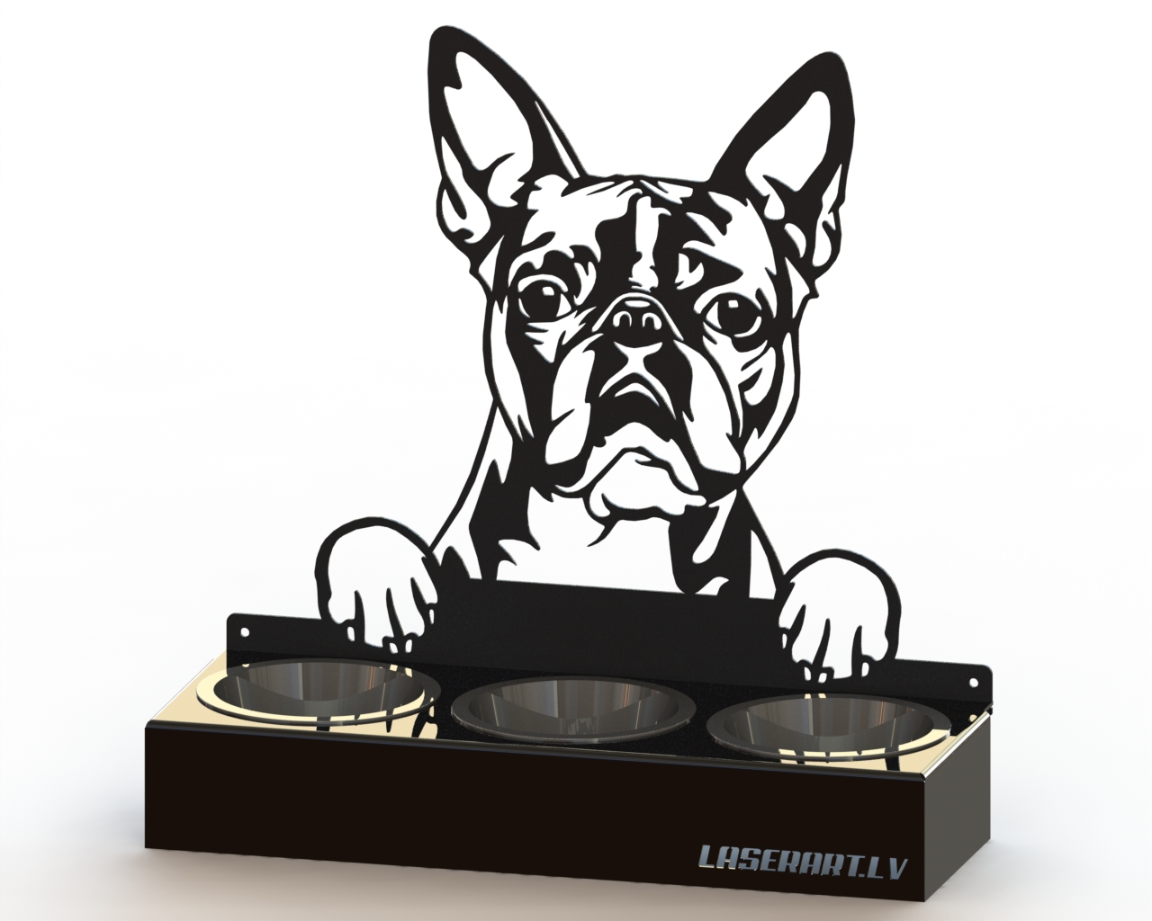3-Bowl Dog Feeder, Boston Terrier Dog breed, Raised Feeding Station