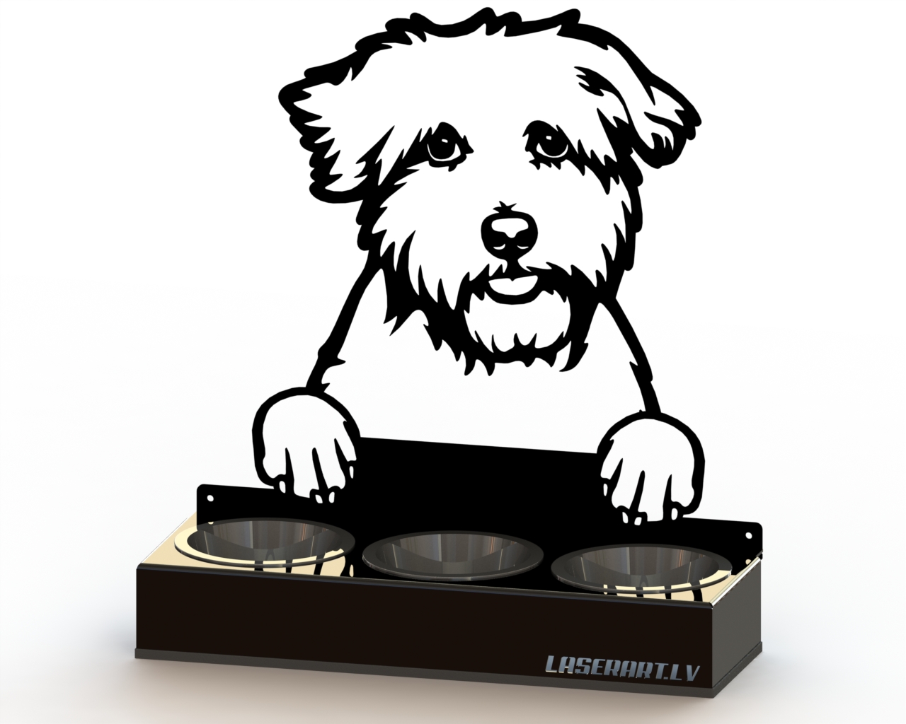 3-Bowl Dog Feeder, Coton de Tulear Dog breed, Raised Feeding Station