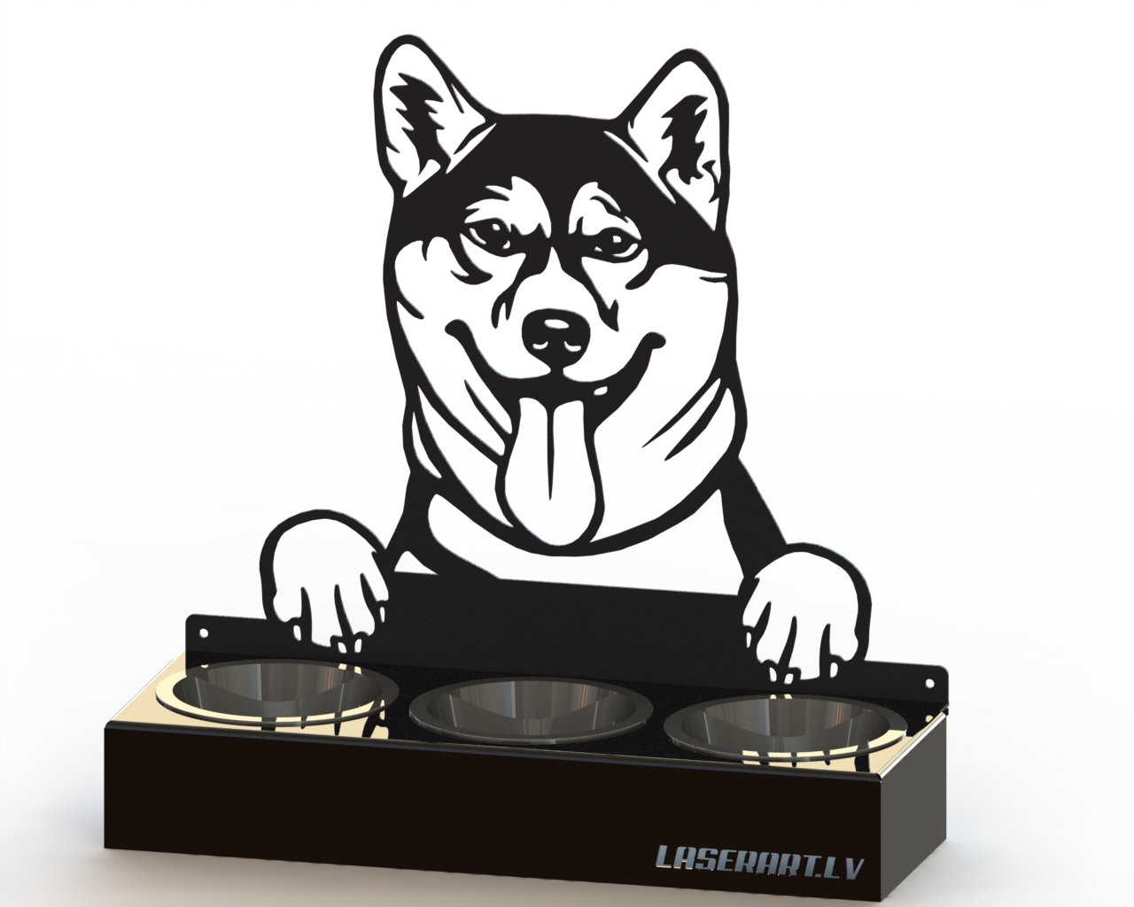 3-Bowl Dog Feeder, Shiba Inu Dog breed, Raised Feeding Station
