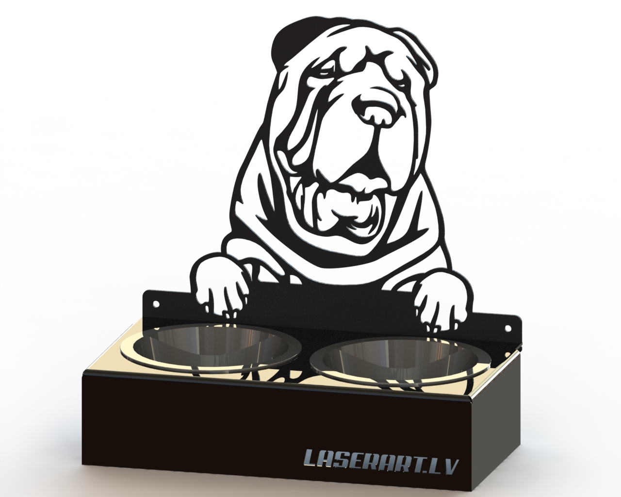 2-Bowl Dog Feeder, Chinese Shar-Pei Dog breed, Raised Feeding Station
