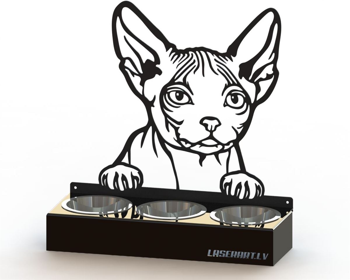 3-Bowl Cat Feeder, Minskin Cat breed, Raised Feeding Station
